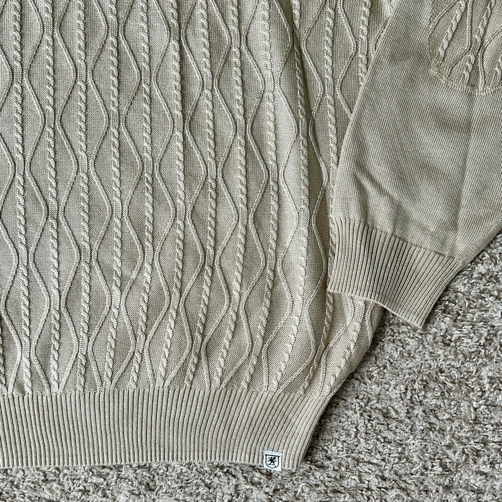 Stacy Adams‎ I Men's Tan Cable Knit 1/4 Zip Sweater I XL I Elbow Patches I Golf